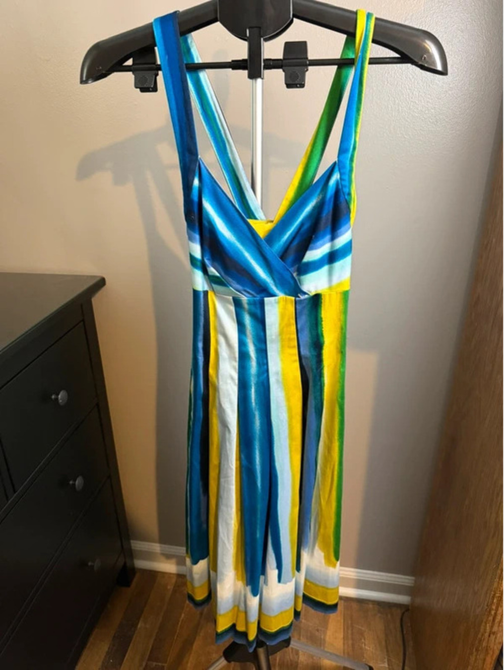 Calvin Klein Size 2 Watercolor Stripe Cross Back Dress